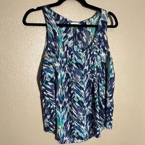 Eliot Silk Blue Sleeveless Relaxed Tank Top size small beach coastal 100% silk